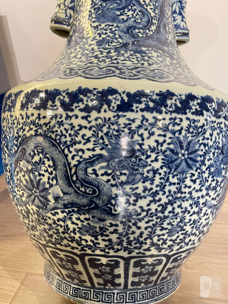 清中期 青花龙穿花纹双耳盘口大瓶 - 图7